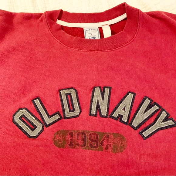 Vintage Old Navy Big Logo Crewneck Sweatshirt in Crimson Red Sz. L - Picture 4 of 11